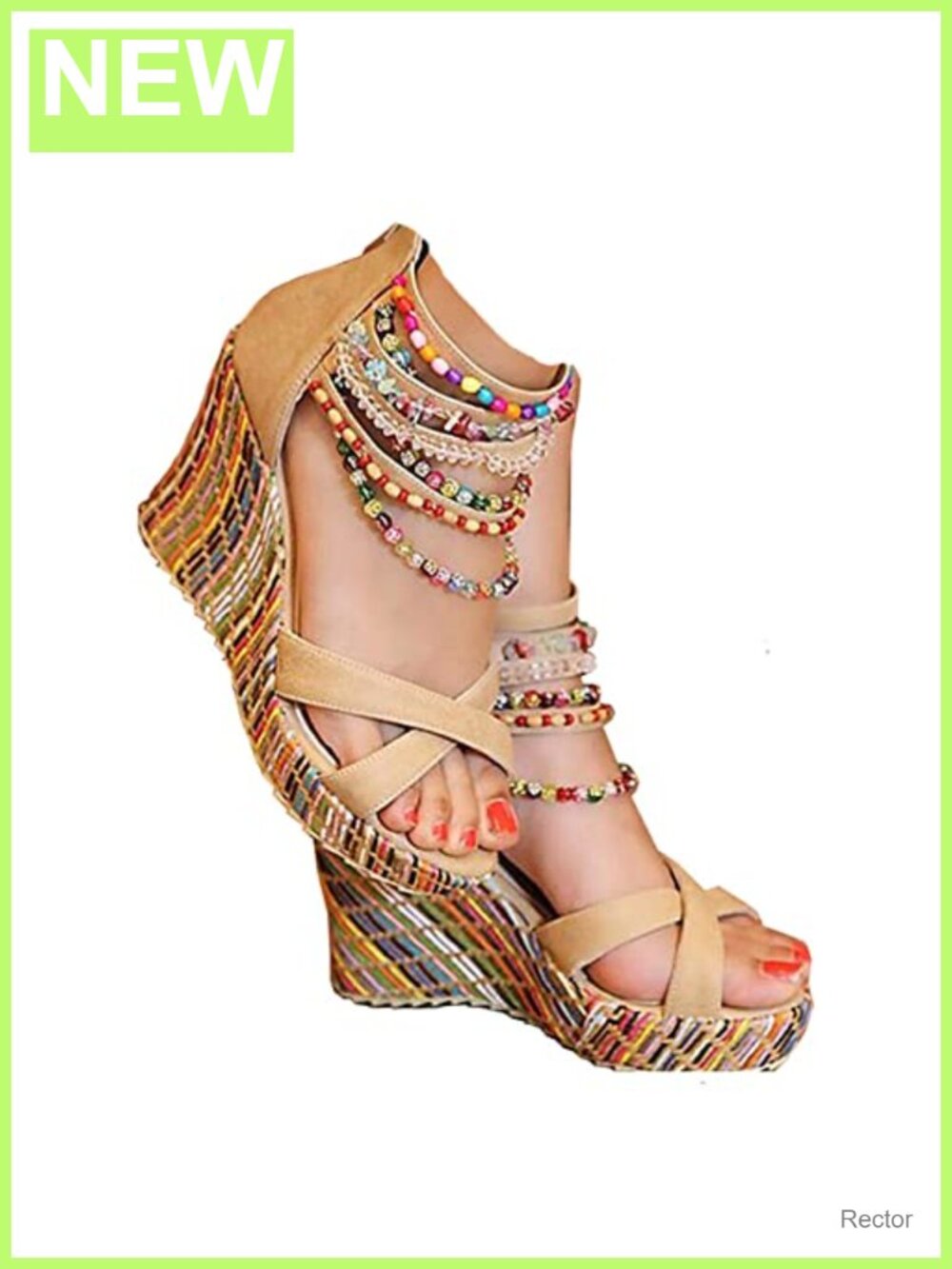 Women's Platform Wedge Sandals with Pearls, Lace Flower, High Heels